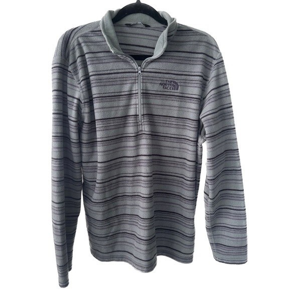 The North Face Men's Half Zip Pullover Fleece Jacket Gray And Purple Stripes L - Picture 1 of 8